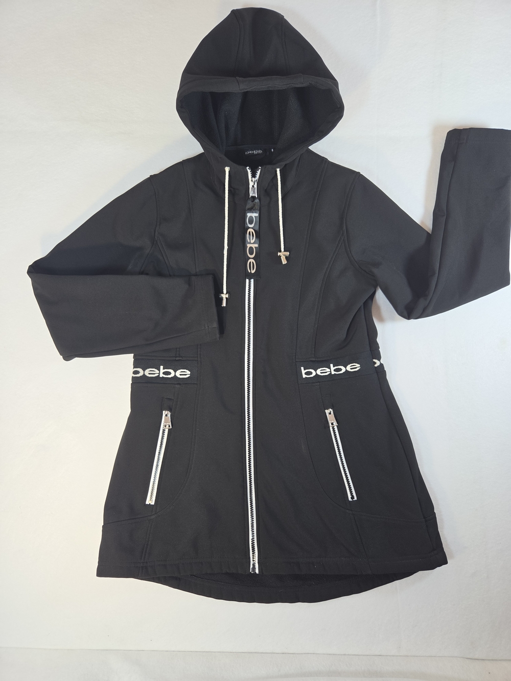 Bebe Sport Black Softshell Fleece Lined Hooded Parka Jacket Medium